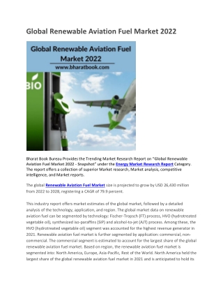 Global Renewable Aviation Fuel Market 2022