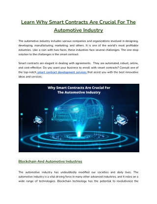 Learn Why Smart Contracts Are Crucial For The Automotive Industry