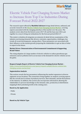 Electric Vehicle Fast Charging System Market to Increase from Top Use Industries During Forecast Period 2022-2027