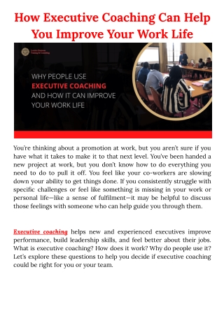 How Executive Coaching Can Help You Improve Your Work Life