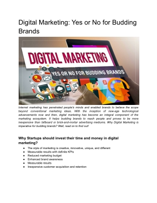 Digital Marketing Yes or No for Budding Brands