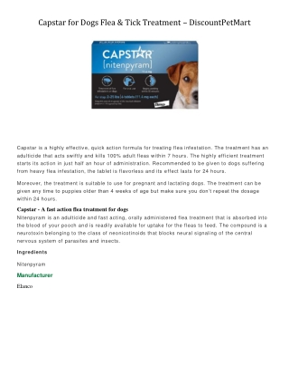 Capstar for Dogs Flea & Tick Treatment - DiscountPetMart