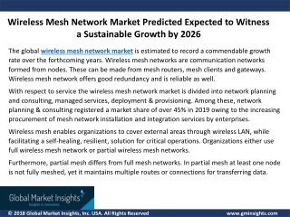 Wireless Mesh Network Market Predicted Expected to Witness a Sustainable Growth