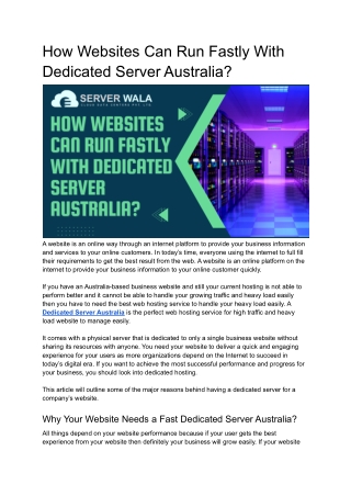 How Websites Can Run Fastly With Dedicated Server Australia_