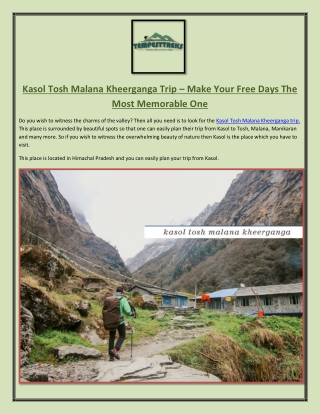 Kasol Tosh Malana Kheerganga Trip – Make Your Free Days The Most Memorable One