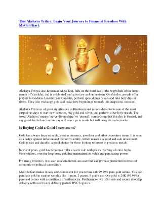 This Akshaya Tritiya, Begin Your Journey to Financial Freedom With MyGoldKart