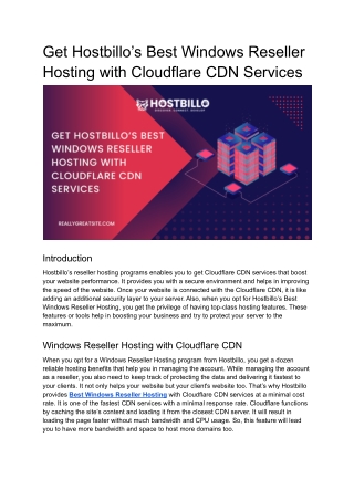 Get Hostbillo’s Windows Reseller Hosting with Cloudflare CDN Services