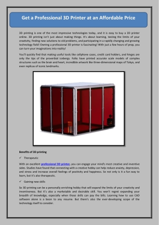 Get a Professional 3D Printer at an Affordable Price