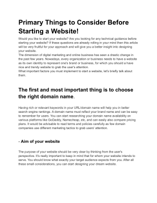 Primary Things to Consider Before Starting a Website