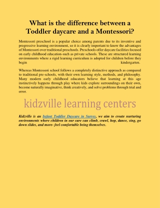 What is the difference between a Toddler daycare and a Montessori