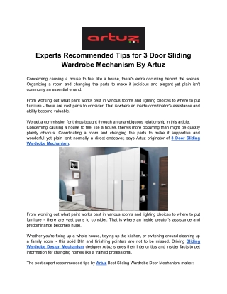 Experts Recommended Tips for 3 Door Sliding Wardrobe Mechanism By Artuz