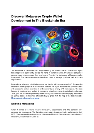 Discover Metaverse Crypto Wallet Development In The Blockchain Era