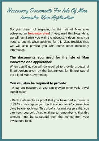 Necessary Documents For Isle Of Man Innovator Visa Application