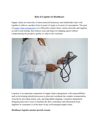 Role of logistics in healthcare