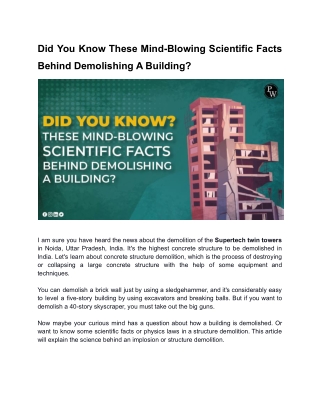 Did you know seven mind-blowing Scientific facts behind Demolishing a Building