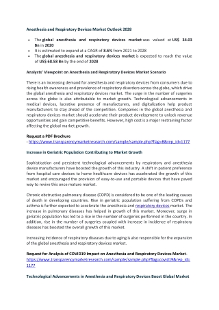 Anesthesia and Respiratory Devices Market to Record an Exponential CAGR by 2028