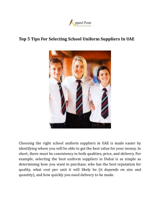 Top 5 Tips For Selecting School Uniform Suppliers In UAE