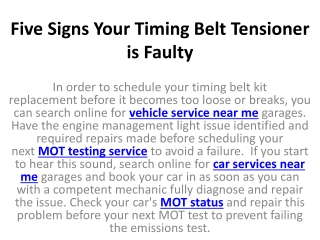 Five Signs Your Timing Belt Tensioner is Faulty