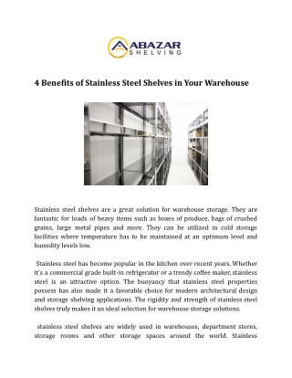 4 Benefits of Stainless Steel Shelves in Your Warehouse