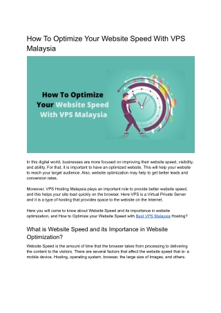 How to Optimize your Website Speed with VPS Malaysia