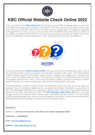 KBC Official Website Check Online 2022