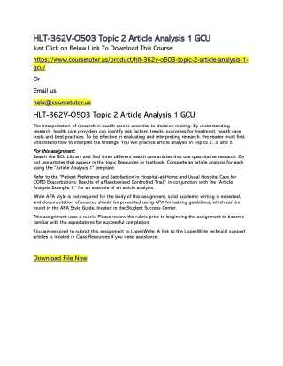 HLT-362V-O503 Topic 2 Article Analysis 1 GCU