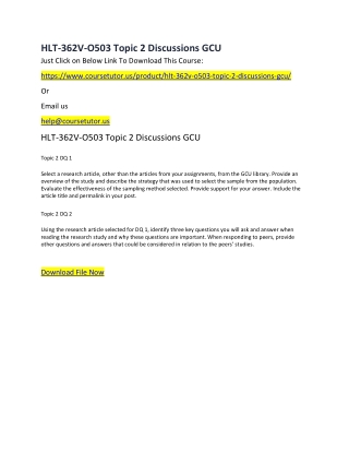 HLT-362V-O503 Topic 2 Discussions GCU