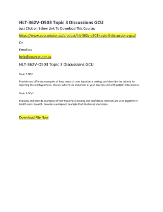 HLT-362V-O503 Topic 3 Discussions GCU