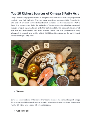 Top 10 Richest Sources of Omega 3 Fatty Acid
