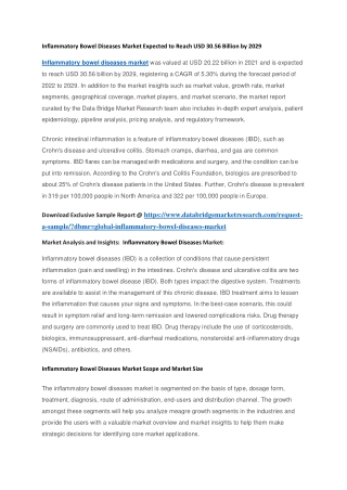 Inflammatory Bowel Diseases Market Expected to Reach USD 30.56 Billion by 2029