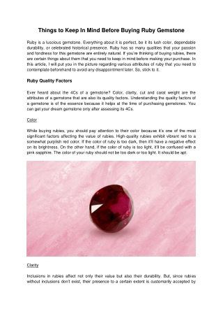 Things To Keep In Mind Before Buying Ruby Gemstone