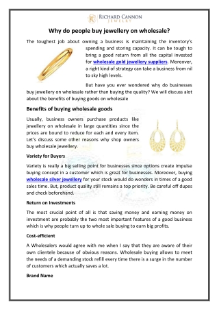 Why do people buy jewellery on wholesale