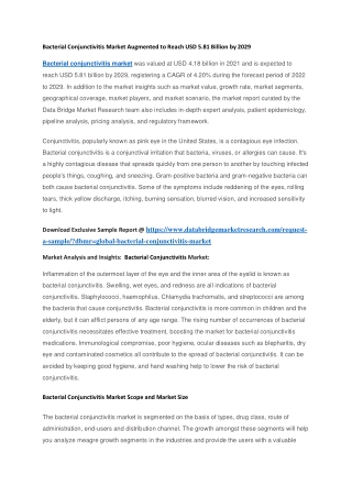 Bacterial Conjunctivitis Market Augmented to Reach USD 5.81 Billion by 2029