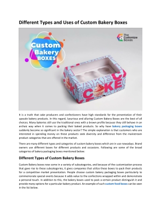 Different Types and Uses of Custom Bakery Boxes