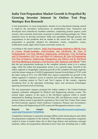 INDIA TEST PREPARATION MARKET GROWTH IS PROPELLED BY GROWING INVESTOR INTRESET IN ONLINE TEST PREP STARTUPS