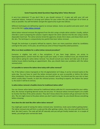 Some Frequently Asked Questions Regarding Saline Tattoo Removal
