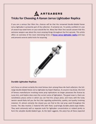 Tricks for Choosing A Kanan Jarrus Lightsaber Replica