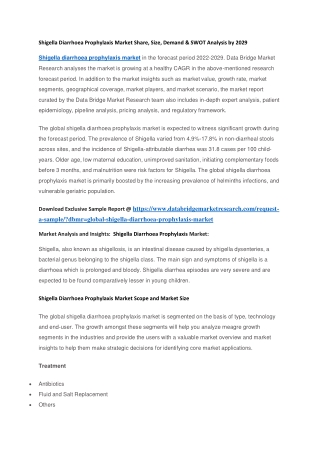 Shigella Diarrhoea Prophylaxis Market Share, Size, Demand & SWOT Analysis by 2029