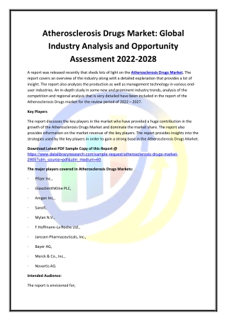 Global Atherosclerosis Drugs Market Opportunities and Forecast 2020-2027