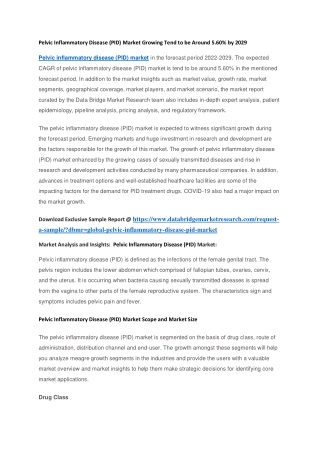 Pelvic Inflammatory Disease (PID) Market Growing Tend to be Around 5.60 by 2029