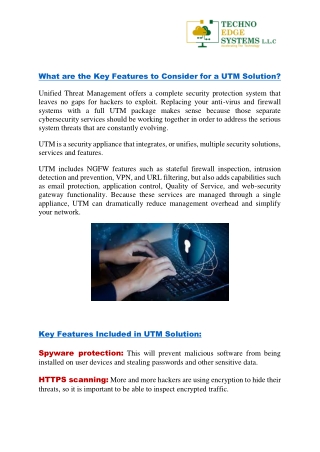 What are the Key Features to Consider for a UTM Solution?