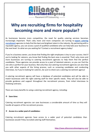 Why are recruiting firms for hospitality becoming more and more popular?