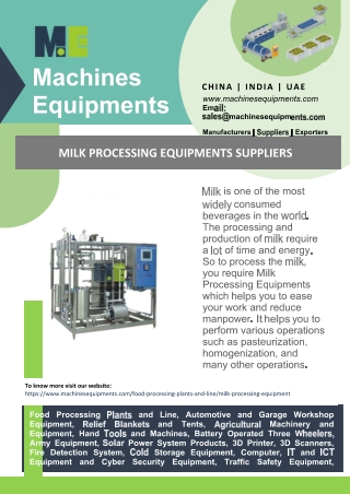 Milk Processing Equipments Suppliers