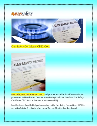 Gas Safety Certificate CP12 Cost