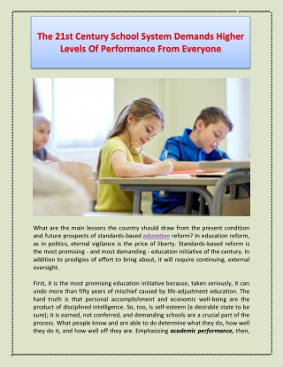 The 21st Century School System Demands Higher Levels Of Performance From Everyone