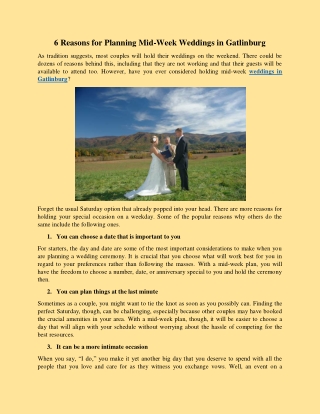6 Reasons for Planning Mid-Week Weddings in Gatlinburg