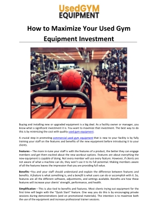 How to Maximize Your Used Gym Equipment Investment