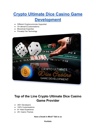 Crypto Ultimate Dice Casino Game Development