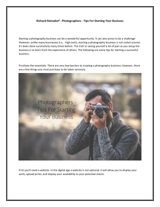 Richard Reinsdorf - Photographers - Tips For Starting Your Business