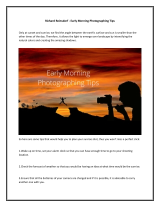 Richard Reinsdorf - Early Morning Photographing Tips